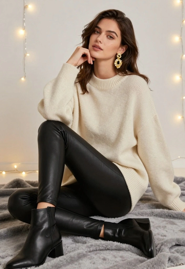 15 Winter Birthday Outfit Ideas For Women With Cozy Glam - 1. Oversized Sweater + Leather Leggings 1