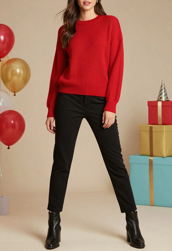 15 Winter Birthday Outfit Ideas For Women With Cozy Glam - 14. Brightly Colored Sweater + Classic Black Pants 1