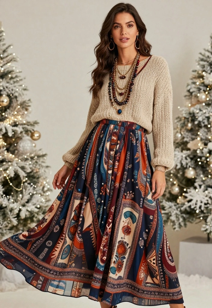 15 Winter Party Night Outfit Ideas For Women With Bold Looks - 11. Bohemian-Inspired Maxi Dress 1
