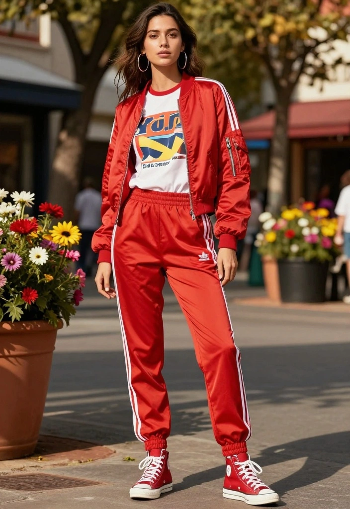 16 Adidas Track Pants Outfit Ideas For Women With Sporty Vibe - 2. Bold & Bright Combo 1