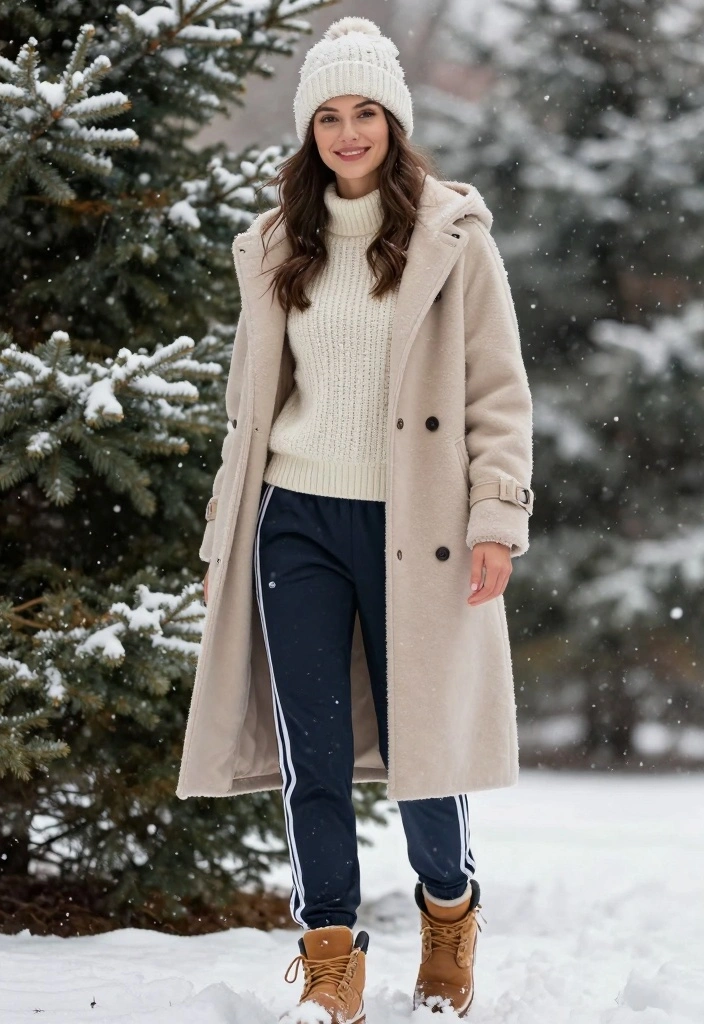 16 Adidas Track Pants Outfit Ideas For Women With Sporty Vibe - 7. Sporty Winter Style 1