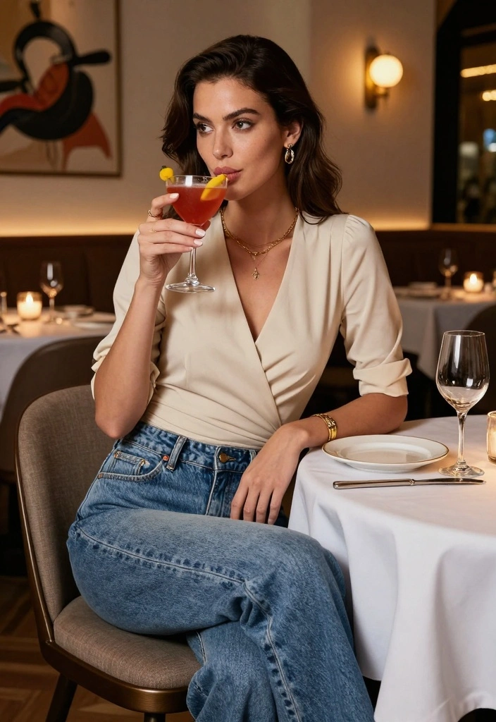 16 Baggy Blue Jeans Outfit Ideas For Women With Effortless Cool - 10. Elegant Wrap Top 1