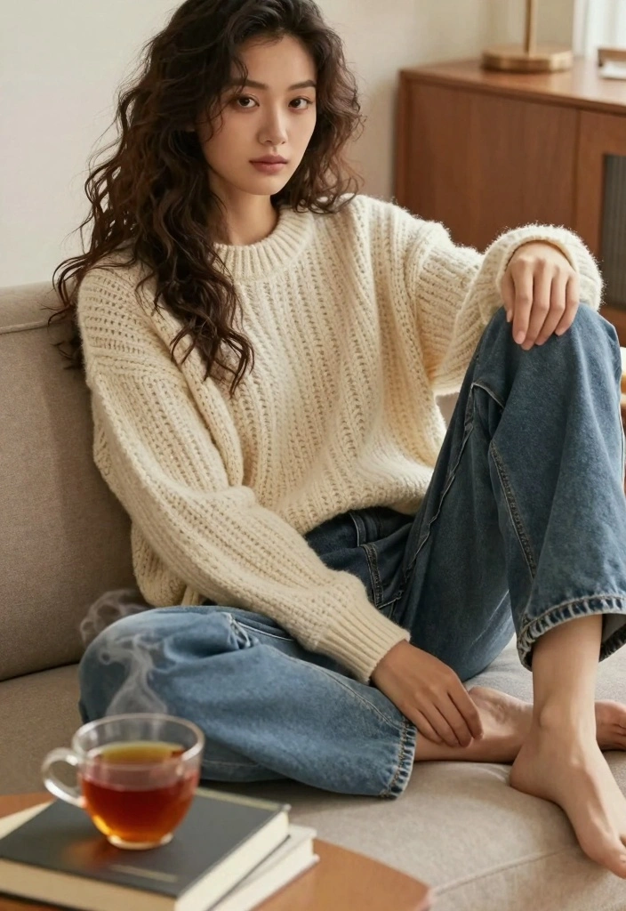 16 Baggy Blue Jeans Outfit Ideas For Women With Effortless Cool - 3. Cozy Knit Sweater 1