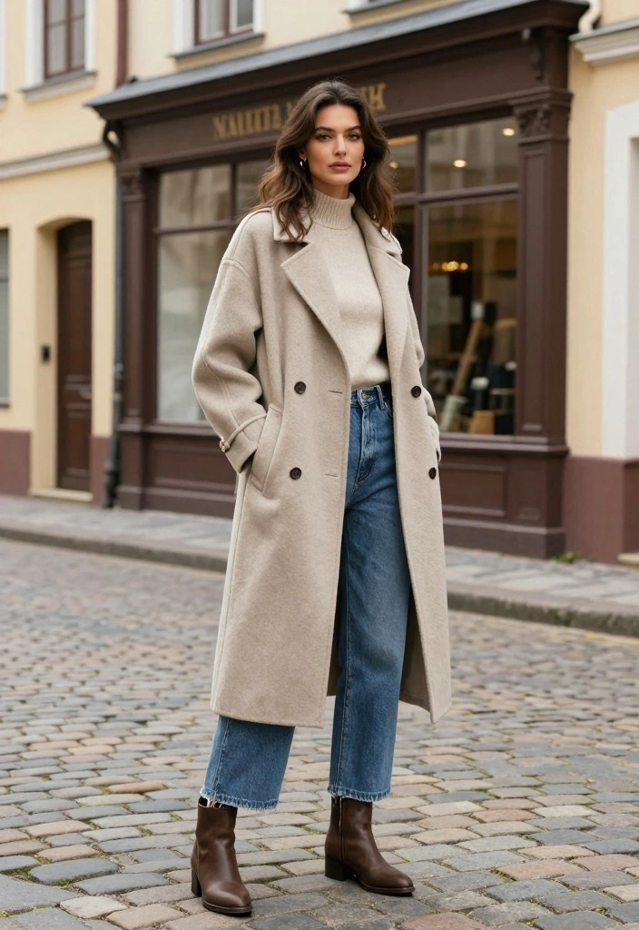 16 Baggy Blue Jeans Outfit Ideas For Women With Effortless Cool - 5. Layered with a Long Coat 1