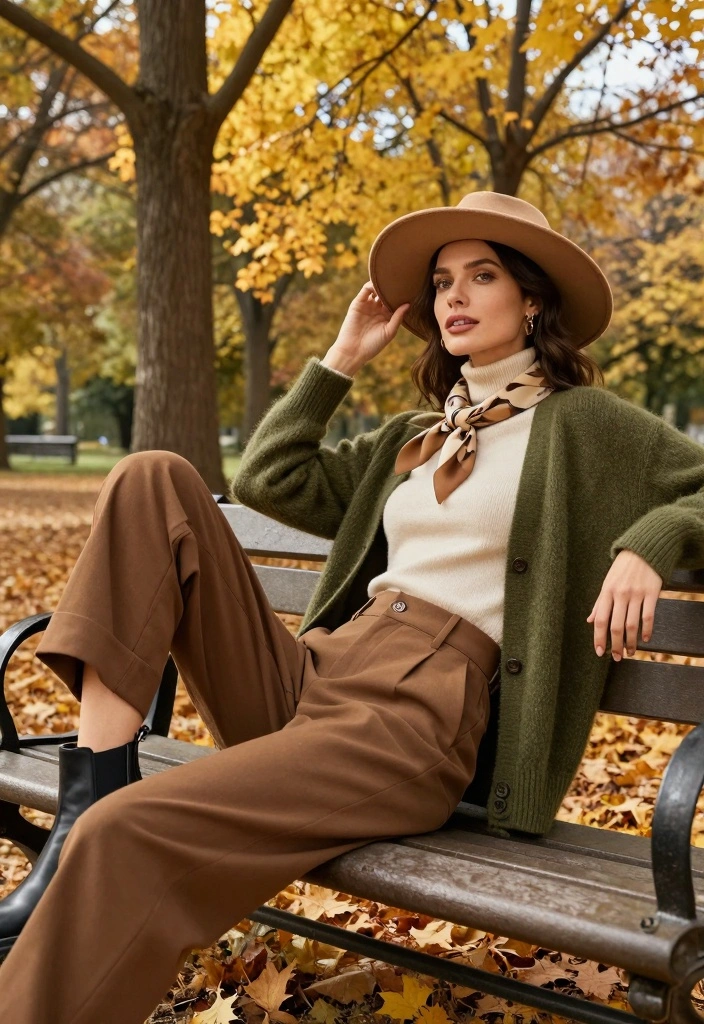 16 Brown Pants Outfit Aesthetic Ideas For Women - 1. Earthy Tones and Layers 1