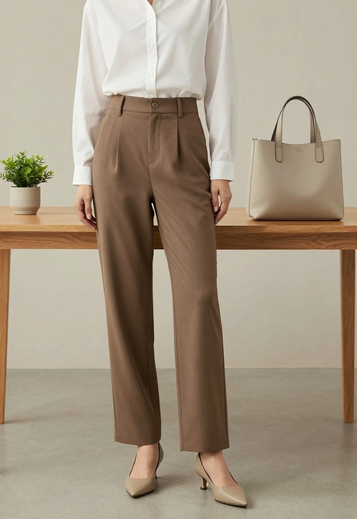 16 Brown Pants Outfit Aesthetic Ideas For Women - 14. Minimalist Aesthetic 1