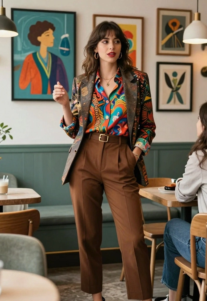16 Brown Pants Outfit Aesthetic Ideas For Women - 16. Artistic Flair 1