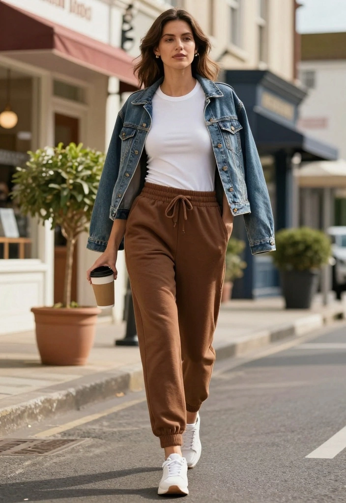 16 Brown Pants Outfit Aesthetic Ideas For Women - 3. Effortless Athleisure 1