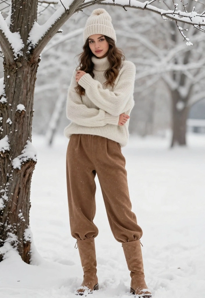 16 Brown Pants Outfit Aesthetic Ideas For Women - 6. Cozy Knit Combinations 1