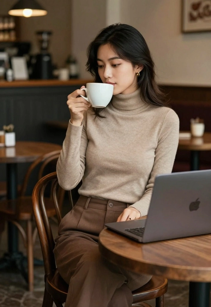 16 Brown Pants Outfit Ideas For Women With Neutral Style - 13. Weekend Vibes with a Turtleneck 1