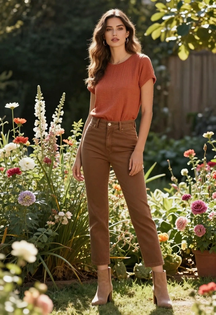 16 Brown Pants Outfit Ideas For Women With Neutral Style - 5. Earthy Tones Combo 1