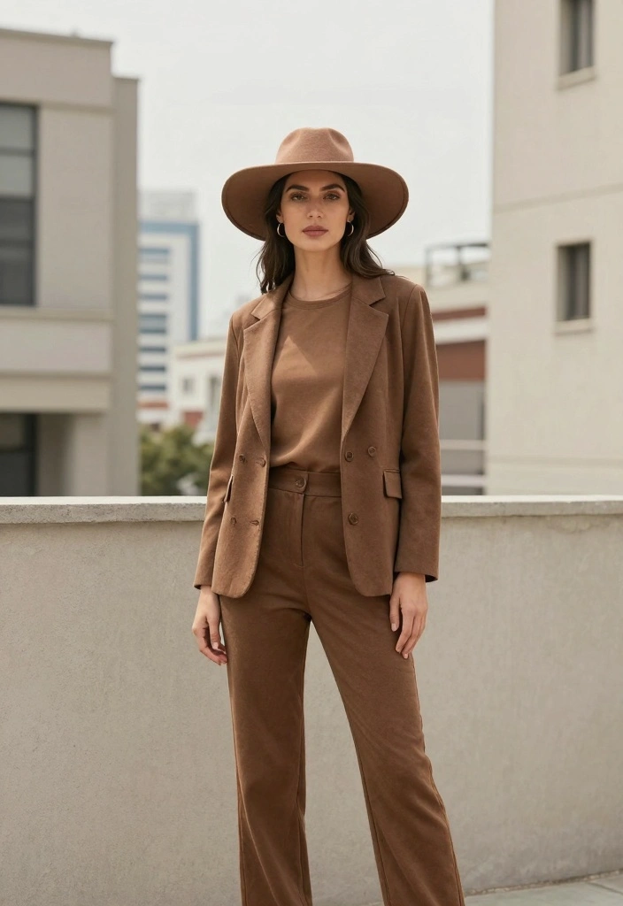 16 Brown Pants Outfit Ideas For Women With Neutral Style - 6. Monochromatic Brown Look 1