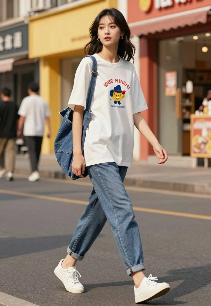 16 Cuffed Jeans Outfit Ideas For Women With Casual Style - 1. Oversized Graphic Tee and Sneakers 1