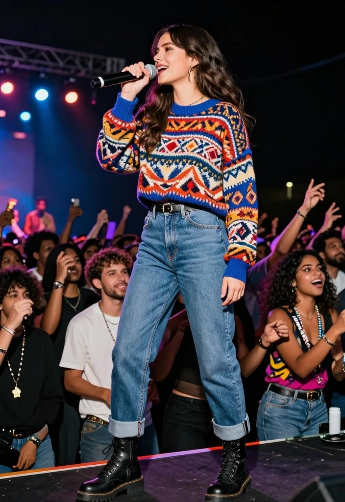 16 Cuffed Jeans Outfit Ideas For Women With Casual Style - 12. Vintage Graphic Sweater and Combat Boots 1