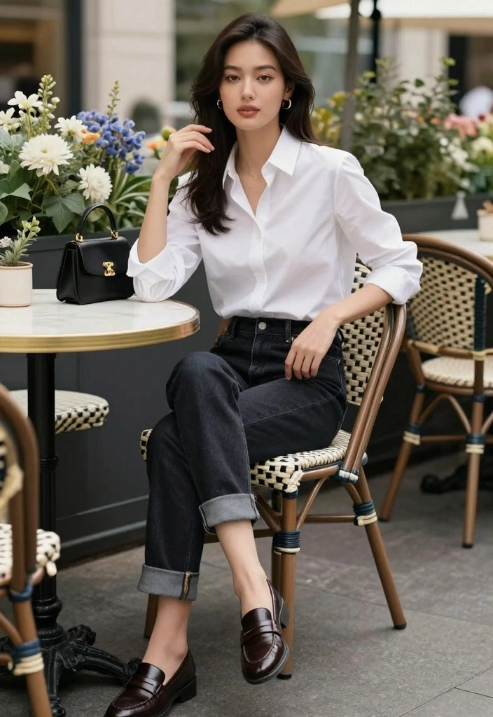 16 Cuffed Jeans Outfit Ideas For Women With Casual Style - 2. Button-Up Shirt and Loafers 1