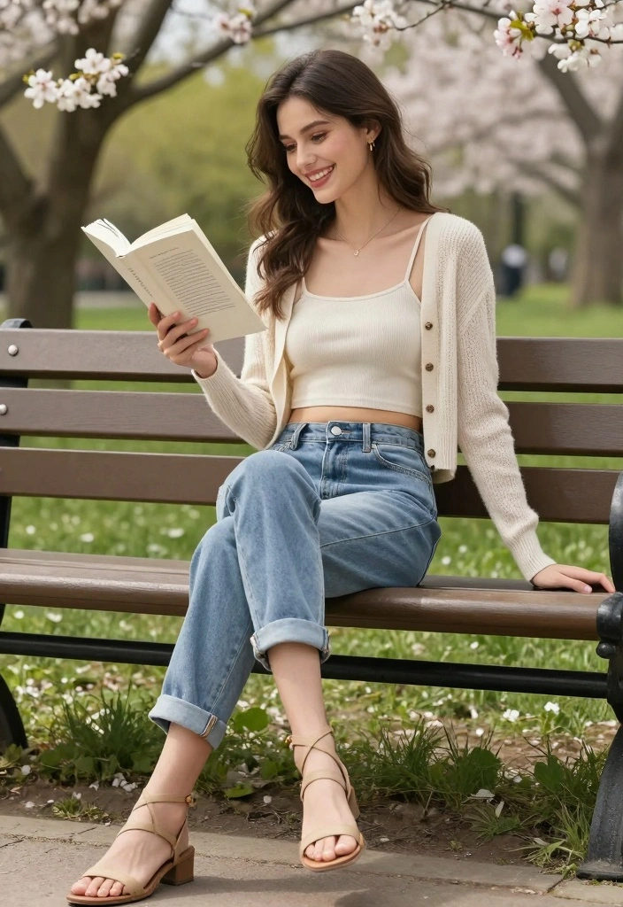 16 Cuffed Jeans Outfit Ideas For Women With Casual Style - 3. Crop Top and Lightweight Cardigan 1