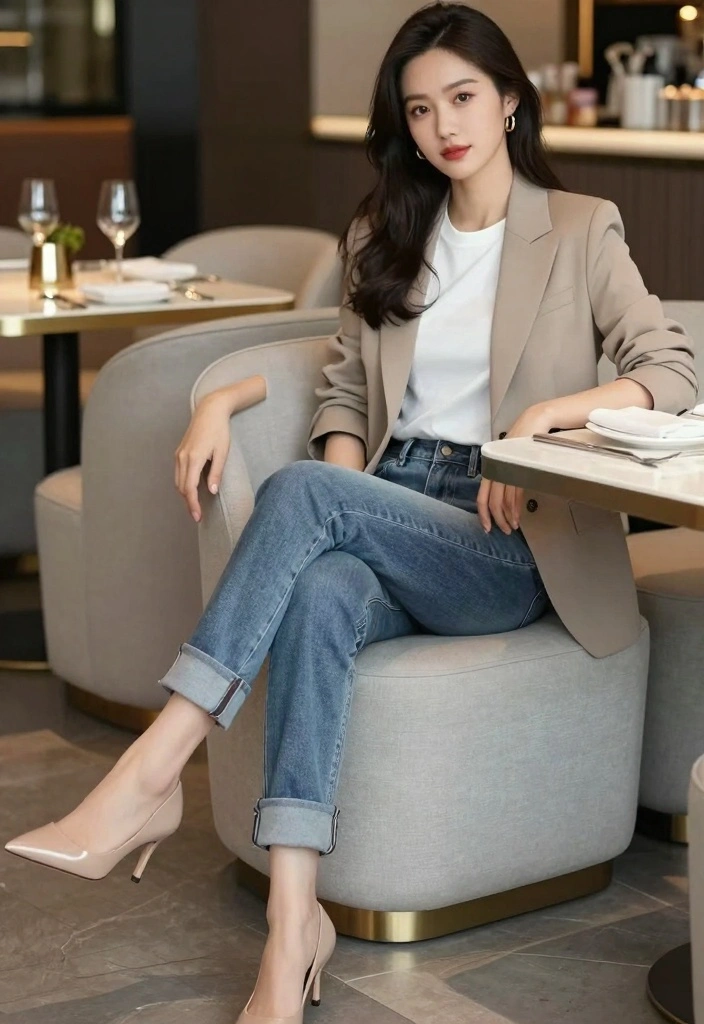 16 Cuffed Jeans Outfit Ideas For Women With Casual Style - 4. Tailored Blazer and Heels 1