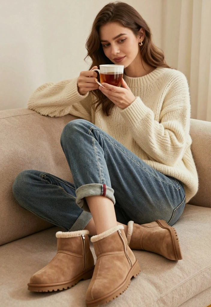 16 Cuffed Jeans Outfit Ideas For Women With Casual Style - 7. Chunky Knit Sweater and Booties 1