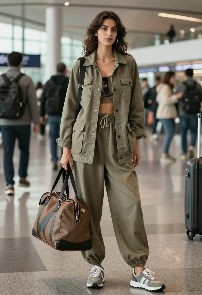 16 Harem Pants Outfit Ideas For Women With Flow - 12. Travel-Ready Ensemble with a Utility Jacket 1