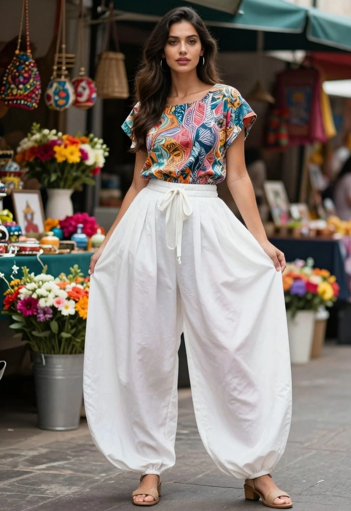 16 Harem Pants Outfit Ideas For Women With Flow - 16. Effortless Look with Mix and Match Patterns 1