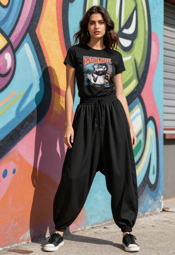 16 Harem Pants Outfit Ideas For Women With Flow - 2. Sporty Casual with a Graphic Tee 1