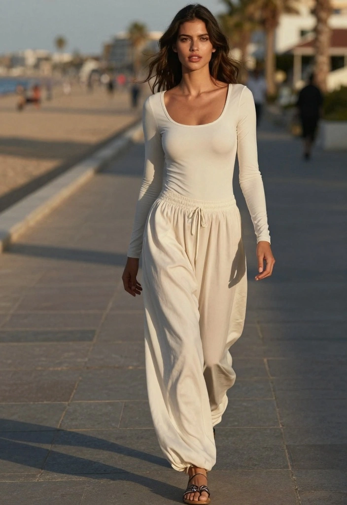 16 Sporty Pants Outfit Ideas For Women With Athletic Feel - 13. Harem Pants with a Fitted Bodysuit 1