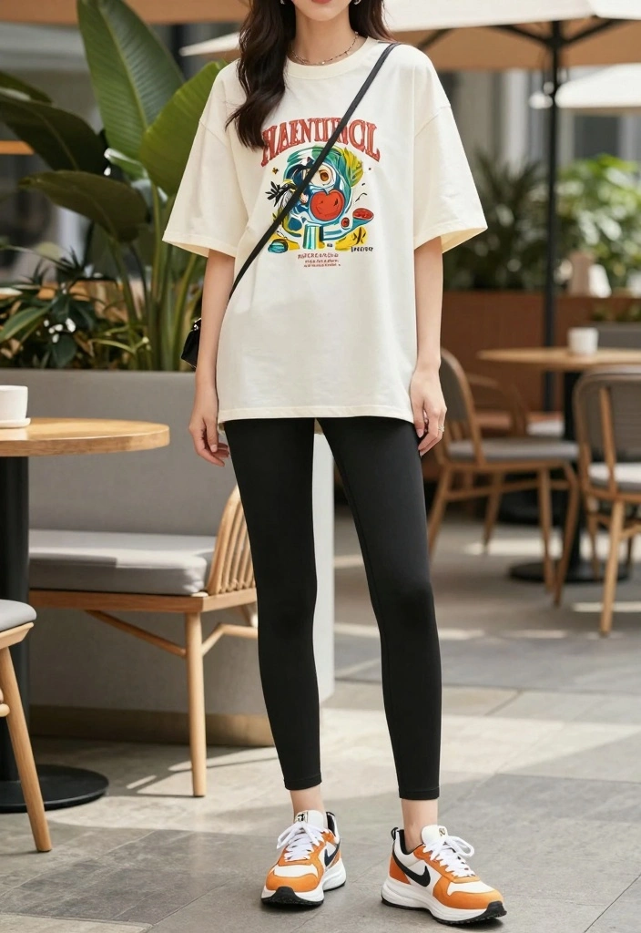 16 Sporty Pants Outfit Ideas For Women With Athletic Feel - 2. Classic Leggings with an Oversized Tee 1