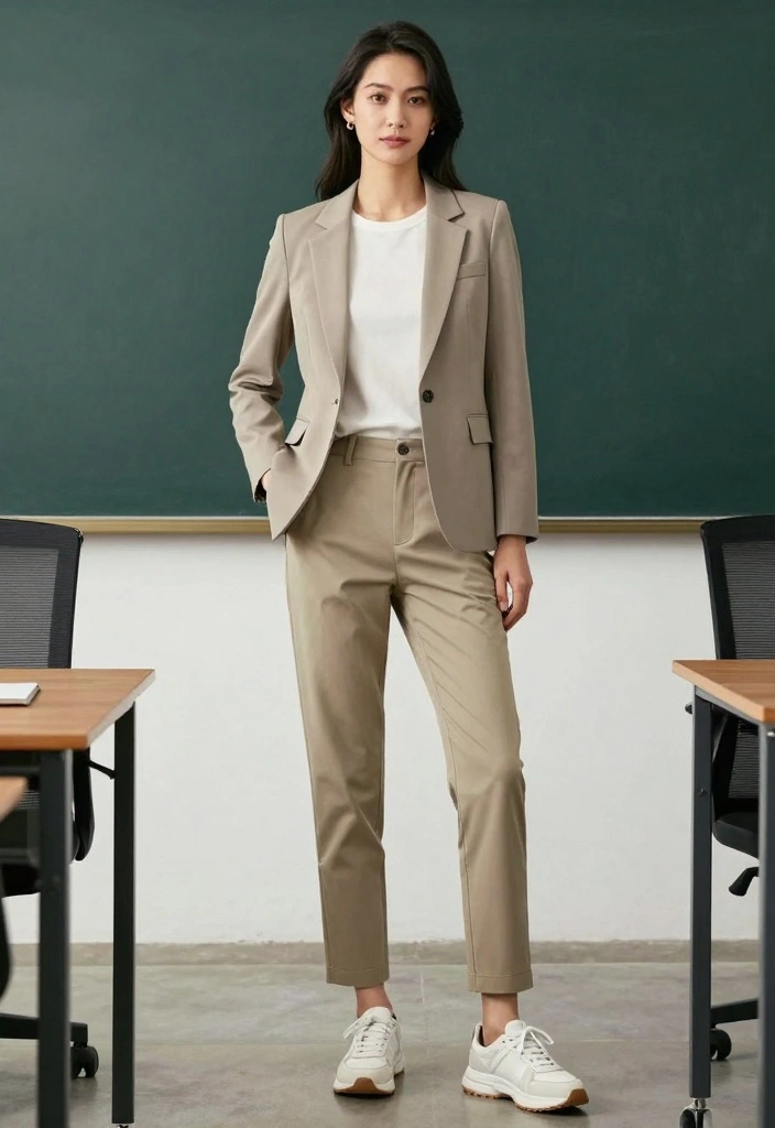 16 Sporty Pants Outfit Ideas For Women With Athletic Feel - 8. Chino Pants with a Sporty Blazer 1