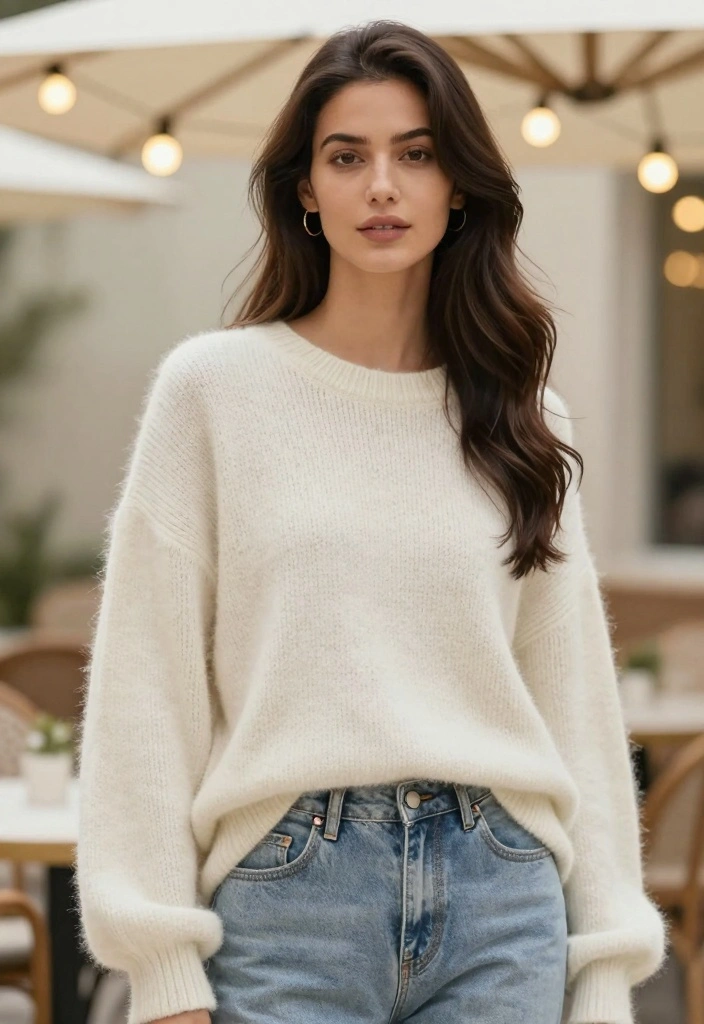 16 Summer Mom Jeans Outfit Ideas For Women - 15. Cool Oversized Sweater for a Cozy Night Out 1