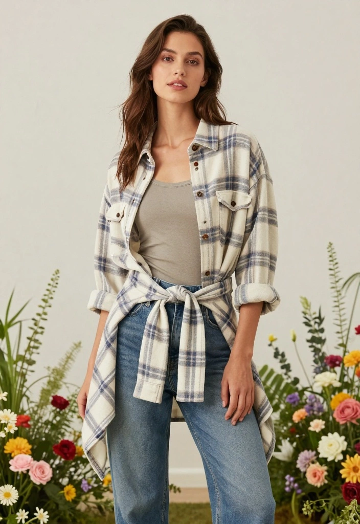 16 Summer Mom Jeans Outfit Ideas For Women - 4. Summer Flannel Layering 1