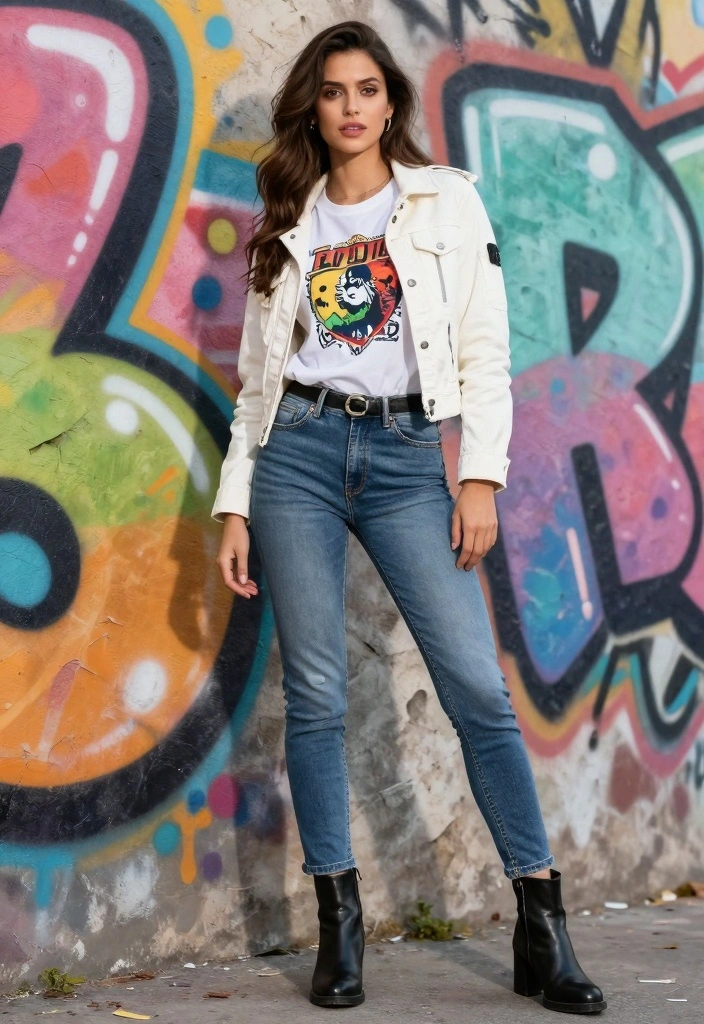 16 White Jacket Outfit Ideas For Women With Clean Look - 11. White Jacket with a Statement Tee 1