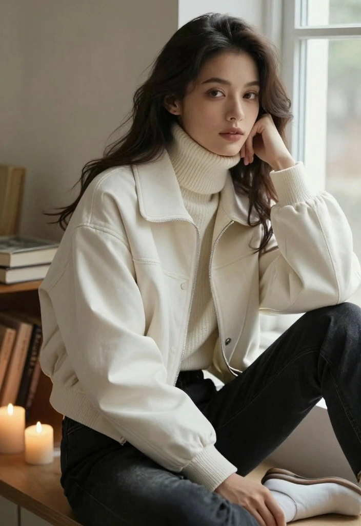 16 White Jacket Outfit Ideas For Women With Clean Look - 15. White Jacket with Turtleneck 1