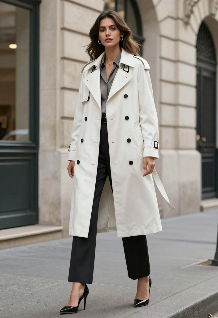 16 White Jacket Outfit Ideas For Women With Clean Look - 5. Chic White Trench Coat 1