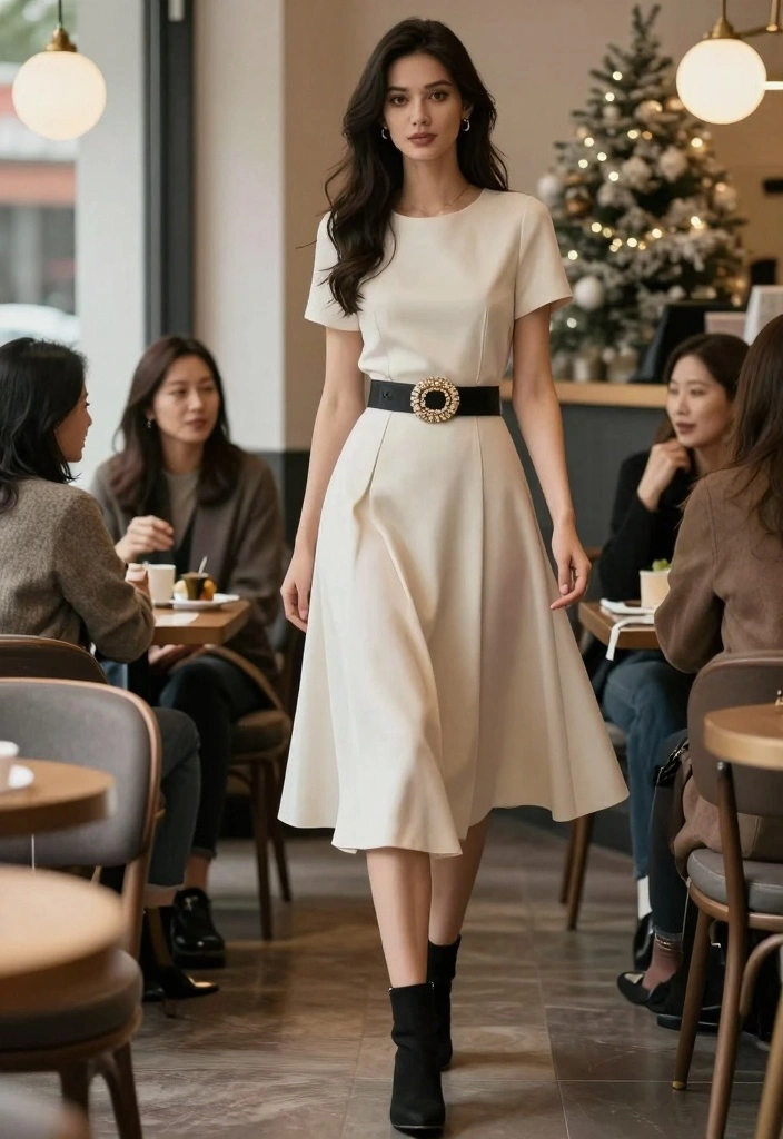 16 Winter Brunch Outfit Ideas For Black Women With Style - 11. Chic Midi Dress with a Statement Belt 1