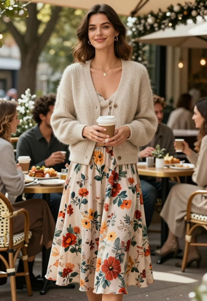 16 Winter Brunch Outfit Ideas For Black Women With Style - 2. Chunky Cardigan Over a Midi Skirt 1