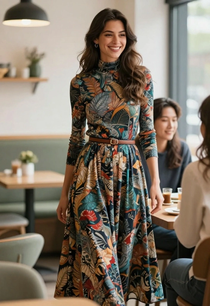 16 Winter Brunch Outfit Ideas For Black Women With Style - 6. Printed Maxi Dress with a Turtleneck 1