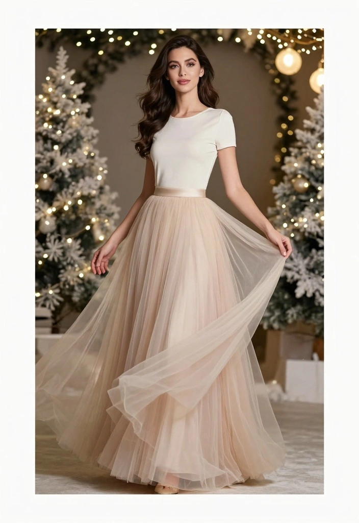 16 Winter Party Outfit Ideas For Women That Feel Warm - 13. Elegant Tulle Skirt with Fitted Top 1