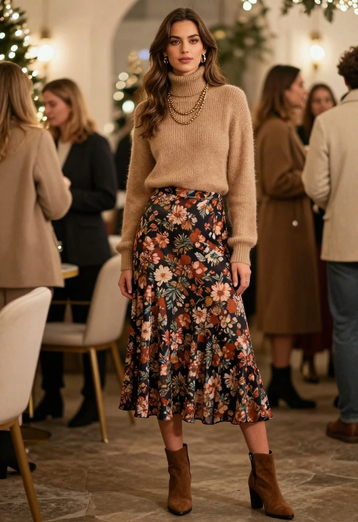 16 Winter Party Outfit Ideas For Women That Feel Warm - 2. Layered Turtleneck and Slip Skirt 1