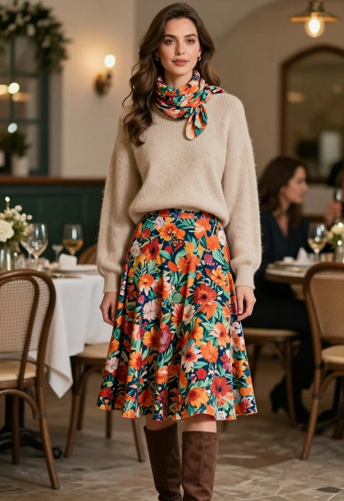 16 Winter Party Outfit Ideas For Women That Feel Warm - 5. Sustainable Wool Sweater with A-Line Skirt 1