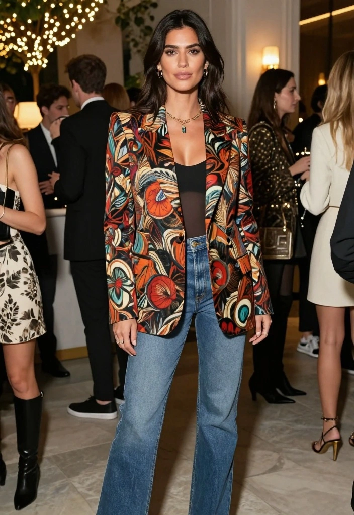 17 Blazer And Jeans Outfit Ideas For Women That Look Polished - 9. Statement Blazer with Bootcut Jeans 1