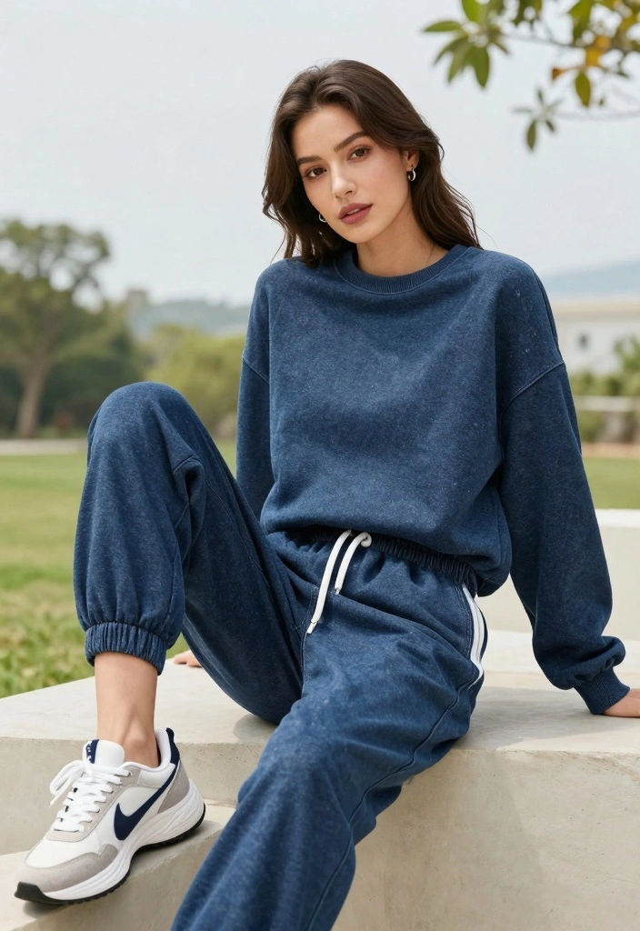 18 Jeans And Denim Outfit Ideas To Dress To Impress For Women - 17. Denim and Athleisure Fusion 1