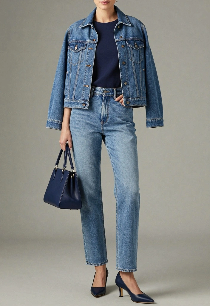 18 Jeans And Denim Outfit Ideas To Dress To Impress For Women - 9. Monochrome Denim Ensemble 1