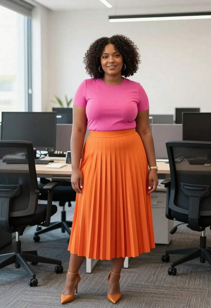 12 Elle Woods Outfits for Women That Work in Real Life - 8. Pleated Midi Skirt with Fitted Top 1