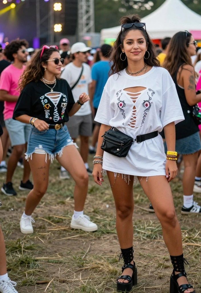 12 Green Day Concert Outfit Ideas for Women That Survive the Pit - 6. Oversized Tees with Unique Cutouts 1