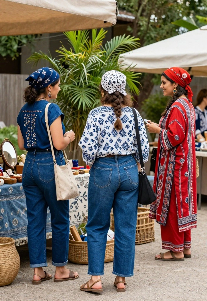 12 Indigo Jeans Outfit Ideas for Women That Match With Everything - 11. Printed Tunic and Indigo Jeans 1