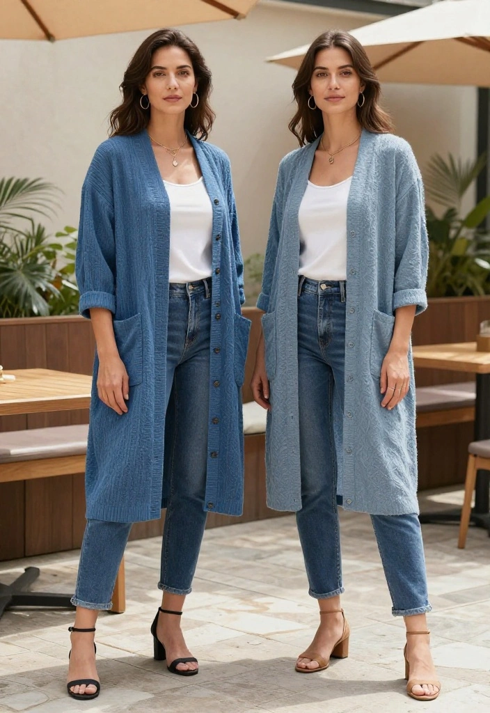 12 Indigo Jeans Outfit Ideas for Women That Match With Everything - 7. Layered Look with a Long Cardigan 1