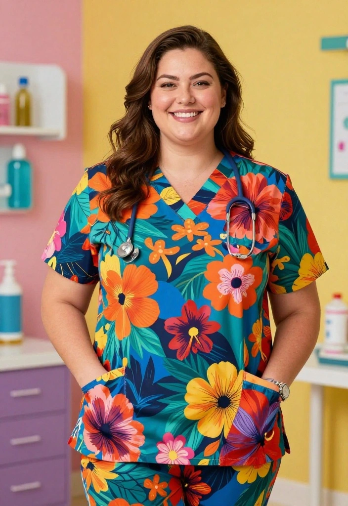 12 Medical Scrubs Outfits for Women That Look Intentional Even After a 12-Hour Shift - 1. Bold Patterns for a Unique Statement 1