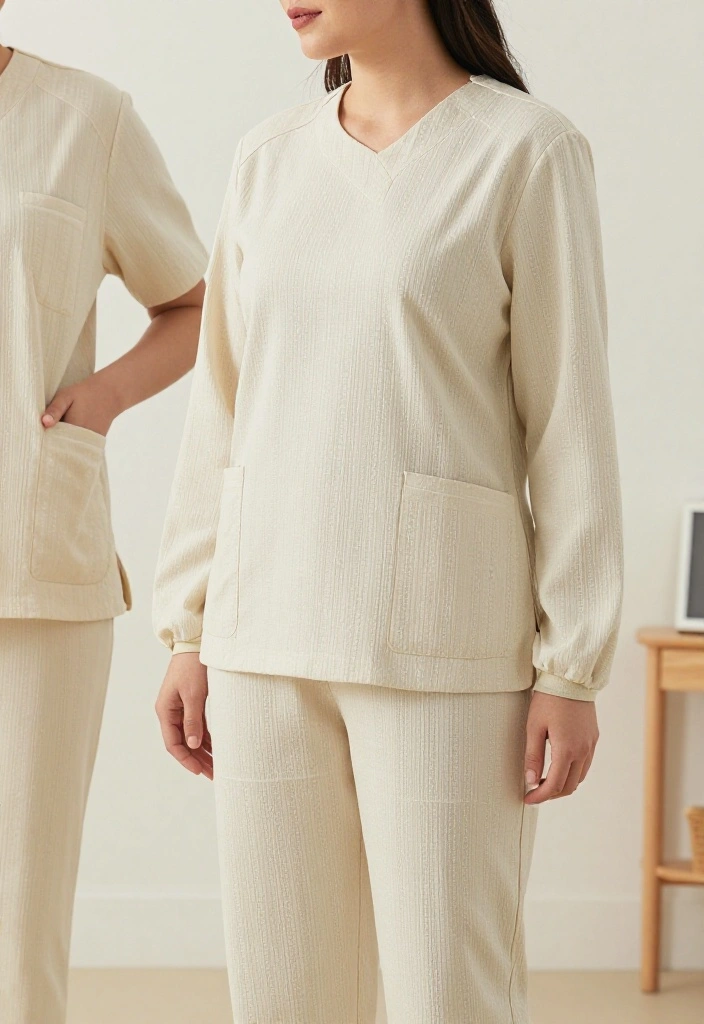 12 Medical Scrubs Outfits for Women That Look Intentional Even After a 12-Hour Shift - 7. Confidence in Textured Fabrics 1