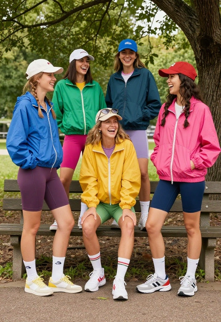 12 Women Outfit Ideas 90s Style That Don't Look Like a Costume - 3. Windbreakers and Bike Shorts 1