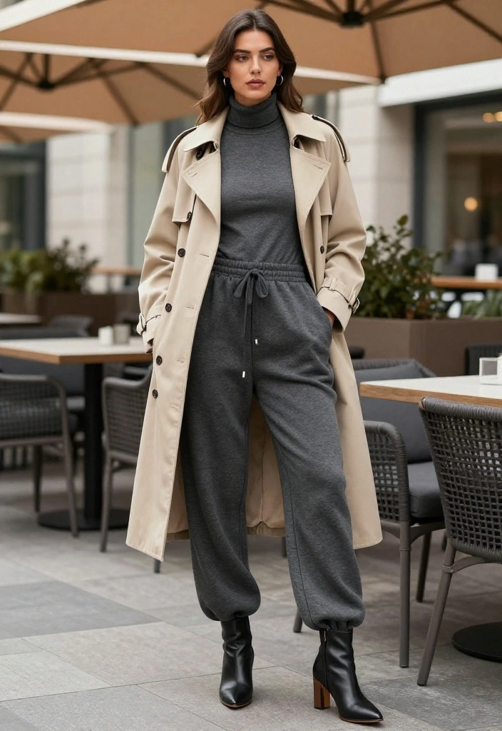 14 Baggy Sweatpants Outfit Ideas That Don't Look Too Casual - 10. Sophisticated Outerwear Choices 1
